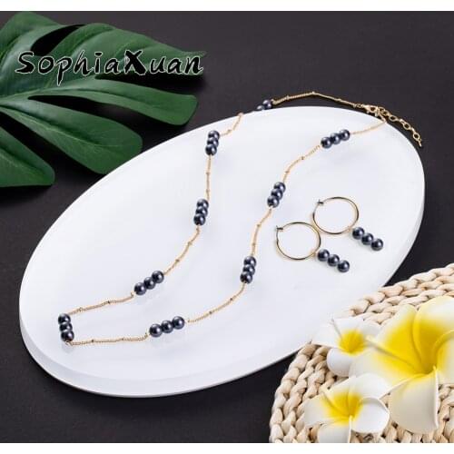 SophiaXuan Hawaiian New Design Polynesian Jewelry Sets Colorful Pearl Dangle Earrings Necklaces Wholesale Jewelry for Women 2021