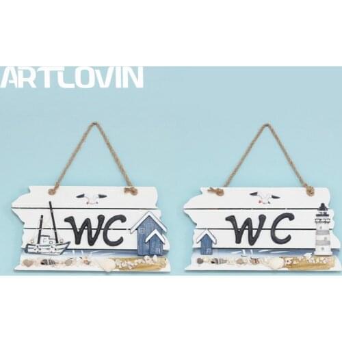 Creative Nautical WC Wooden Doorplate Toilet Door Plaque Bathroom Wall Hanging Wood Board Washroom Door Signs & Plaques