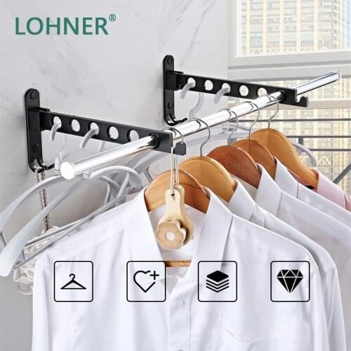 Lohner Household Indoor Clothesline Pole Balcony Fixed Foldable Laundry Rack Window Frame Outdoor Drying Clothes Free Punching