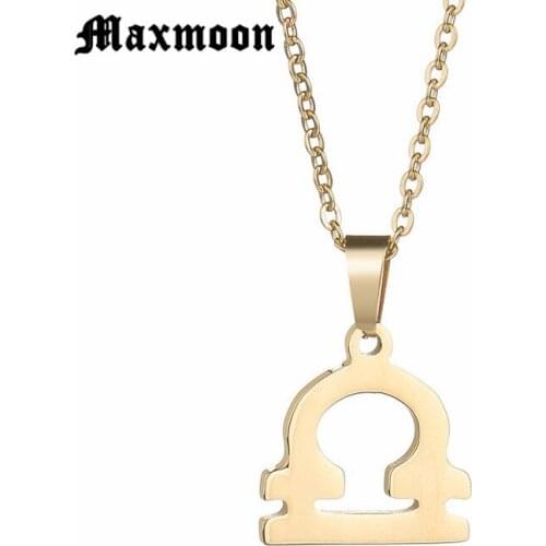 Maxmoon New Arrival Stainless Steel Jewelry Pendant Necklace Libra Constellation Zodiac Jewelry Long Sweater Chain Necklaces