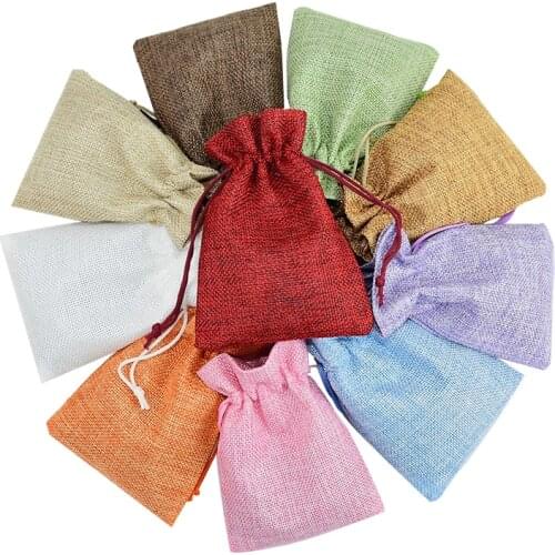 5pcs Natural Burlap Jute Drawstring Bag Wedding Birthday Party Favors Gift Packing Supplies Candy Hessian Pouch