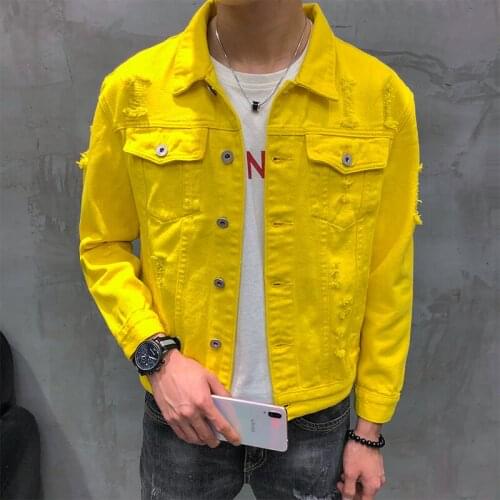 Mens Jackets And Coats Autumn New Denim Jacket Men turn down collar simple loose men jacket Lovers long sleeve hole jacket men