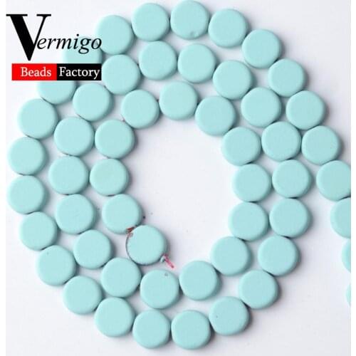 Natural Light Blue Round Pie Nanotech Rubber Hematite Stone Beads For Jewelry Making 8mm Spacer Loose Beads Diy Bracelets 15"