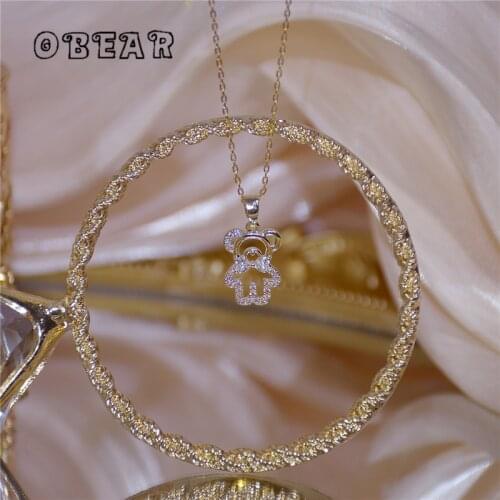 OBEAR 14k Real Gold Plating Shiny Zircon Cute Temperament Bear Pendant Necklace Women Sweet Birthday Jewelry