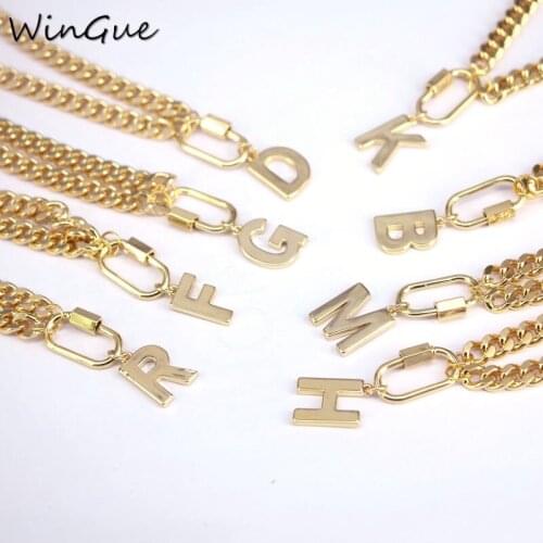 A-Z Pendant Letter Necklace for Men Women Metal Curb Cuban Chain Jewelry