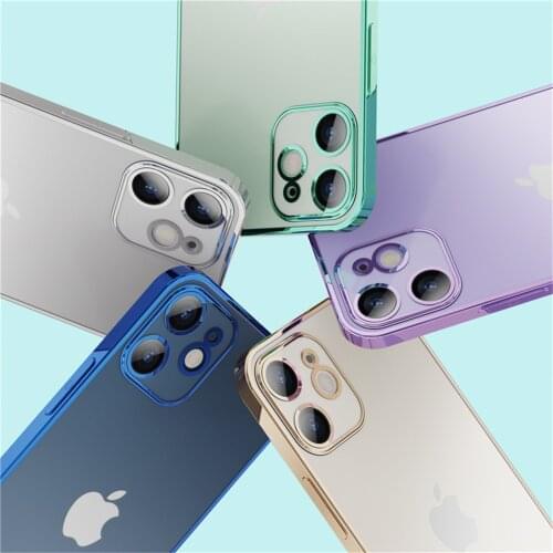 Plating Frame Transparent Phone Case For iPhone 11 12 Pro Max Mini XS Max X XR 7 8 6S Plus SE 2020 Camera Protection Soft Cover