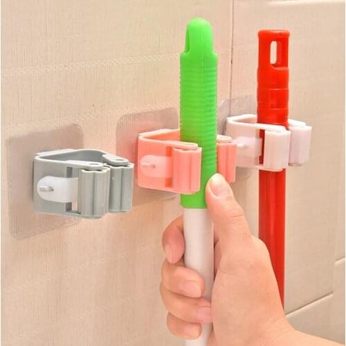 Self-adhesive Bathroom Mop Rack Broom Holder Storage Hook Wall Mounted Organizer Mop Clip Kitchen Bathroom Storage Tool