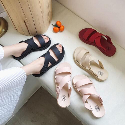 2021 Summer Shoes Woman Sandals Elastic Flat Sandalias Mujer Strappy Gladiator Beach Sandals Ladies Flip Flops Slides White 41