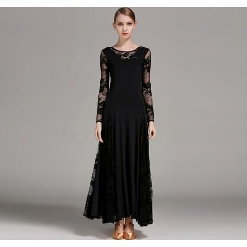Sexy lace ballroom dance dress for woman long sleeves waltz tango dance dresses standard ballroom dress black/red/blue/green