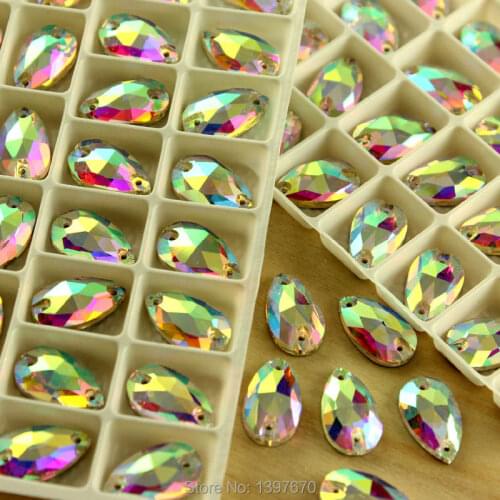 Teardrop 50pcs Crystal AB crystal Sew On Rhinestones Flatback Sewing-on Crystals With Holes For clothing accessories
