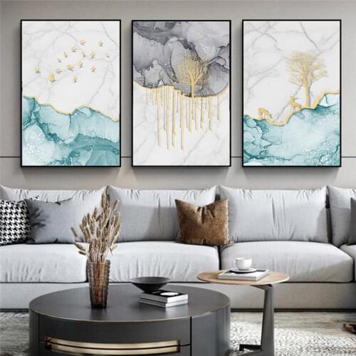 Modern Gold Deer tree Abstract Golden Canvas Paintings Posters and Prints Wall Art Picture for Living Room Home Decoration