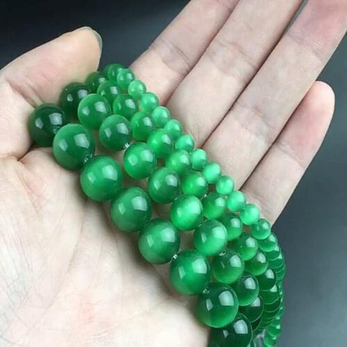 4-12mm AAA Dark Green Cat Eye Beads High Quality Smooth Round Loose Beads For Jewelry Making Opal Stone DIY Charm Bracelets 15"