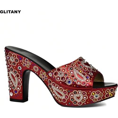African Women Shoes Decorated with Rhinestone Italy Women Shoes for Party Italian Women Shoes Summer Sexy High Heels Pumps