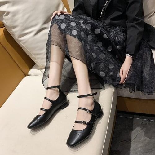 2020 spring and summer new Mary Jane small fragrance style womens shoes retro buckle square square thick heel shoes X168