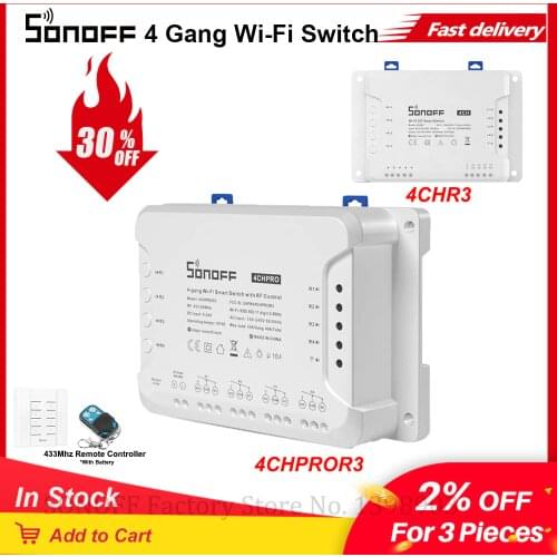 Itead SONOFF 4CH R3/ PRO R3 Wifi Switch 4 Gang 4 Way Mounting WiFI Wireless Smart Switch APP Remote Interrupter Relay Switches