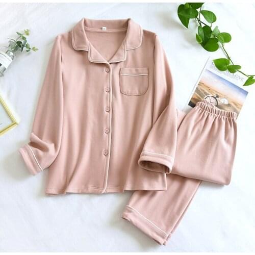 222 Spring Autumn Gentle Two-piece Suits Women Soft Sweet Sleepwear Warm Cute Loose Pajamas Fresh Velvet Men Home Clothes