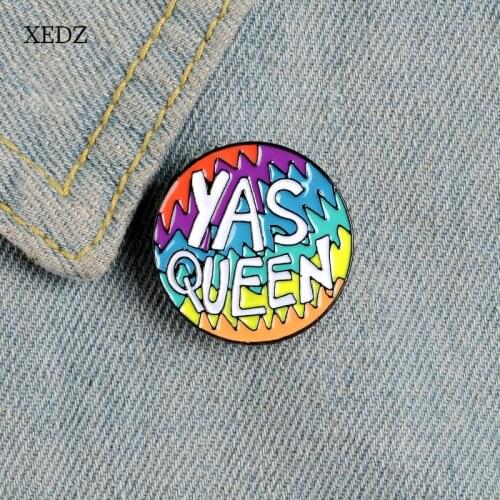 XEDZ color round YES QUEEN brooch spring summer autumn and winter mountain peaks badge fun cartoon brooch denim clothing pendant