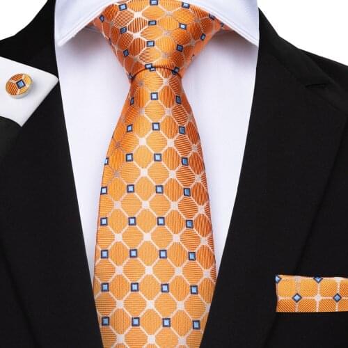 MJ-7166 DiBanGu Necktie Polyester Ties For Men Wedding Suit Slim Classic Orange Color Plaids Neck Tie Casual Pure 8cm Necktie