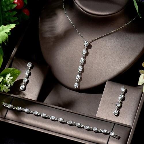 HIBRIDE Luxury Cubic Zirconia Bridal Jewelry Set Round Shape Women Party Wedding Jewelry Necklace Set pendientes de fiestaN-1351