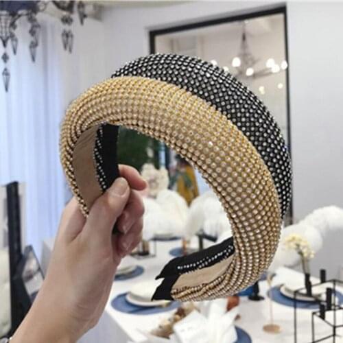 Full Crystals Headbands Padded for Women Luxury Hair Jewelry Thick Hairband Crystals Ladies Party Show Head Band Women Headpiece