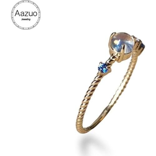 Aazuo 18K Yellow Gold Natual Moonstone Ring for woman The chain of love Charm Jewelry Fashion Love Gift tiny thin