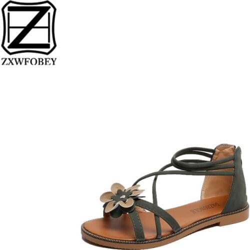 ZXWFOBEYNew Women Sandals Fashion Summer Women Shoes Bohemia Gladiator Beach Flat Casual Sandals Leisure Female Ladies Sandals