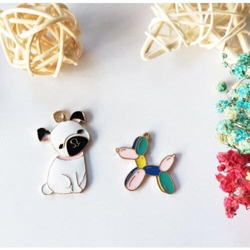 10pcs Bulldog Balloon Dog Alloy Enamel Charms Drop Oil Animals Pendants Earrings Handmade Charms DIY Jewelry Accessories FX124