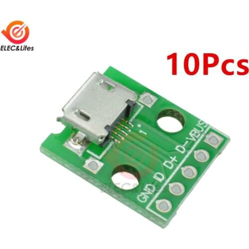 10Pcs Micro USB Female Connector to DIP 2.54mm Adapter PCB Board Module Female 5-Pin Pinboard for Arduino