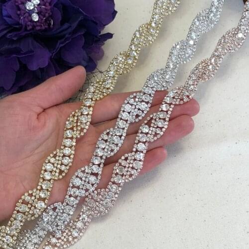 10Yards Handmade Sewing Trimming Bridal Crystal Clear Rhinestone Trim Appliques for wedding dress belt DIY sew on