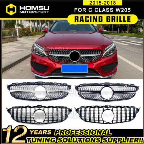 W205 Diamond Grille For C Class W205 2015-2018 Vertical Front Bumper Racing Grill For Merced-benz C180 C200 C250 Front Grille