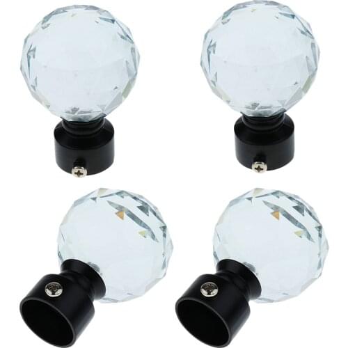 4x Crystal Ball Curtain Window Pole /Rod End Compatible With 28mm Dia. Rods Drape Rail Pole Head Cap fit 28mm Curtain Rod