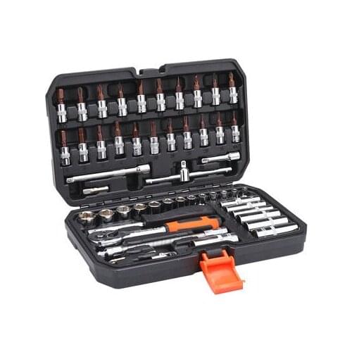 53PCS 1/4 inch 4-14mm Portable Multi-function Hardware Tool Set Ratchet Quick Socket Wrench Auto Repair Toolbox Combination Tool