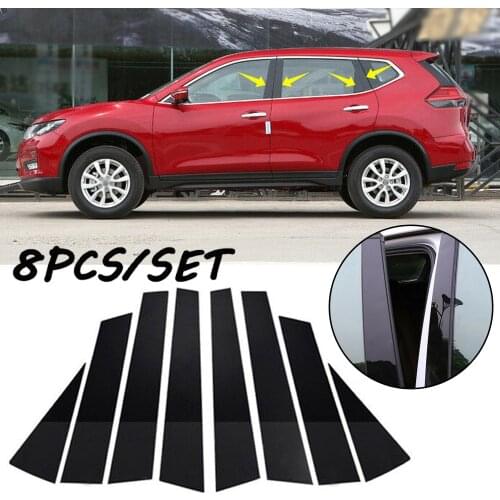 8pcs Car Door Trim Black Pillar Posts For Nissan X-Trail Rogue 2014-2018 Glossy Black Car Door Window Pillar Post Cover Molding