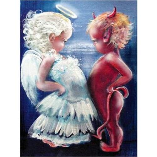 Full Square/Round Drill 5D DIY Diamond Painting "Angel and Evil Baby" Embroidery Cross Stitch Home Decor Christmas Gift FC385