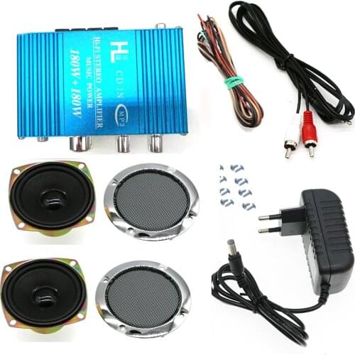 Arcade Game Audio DIY Kit 180W Stereo Power Amplifier Led Light Volume PC Car DVD Music Player 3 Inch Speaker Chrome Grille Net