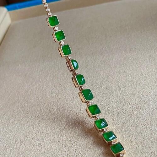 LR Pure 18K White Gold Natural Emerald Gemstones 6.8ct Diamonds Females; Bracelets for Women Fine Bracelets
