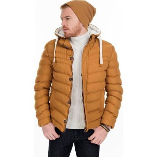 Buratti Male Ochre Hooded Zipper Pocket Slim Fit Coats 55618 K5071