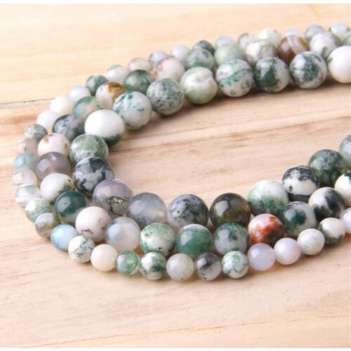 Natural Tree Agates Bead 4-12 mm Polished Smooth Round Gem Stone Beads Green African Beads For Jewelry Making DIY Bracelets