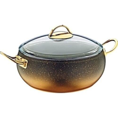 Granite 26x7cm Rice Sphere Cooking Pot Glass Cover Gold 3341gold