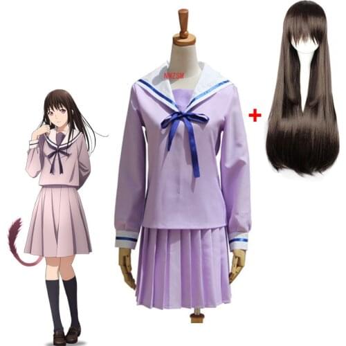 Hot Anime Noragami Yukine Iki Hiyori School Uniform Sailor Costume Cosplay Costumes Sailor Cosplay Dress Wig Free Shipping