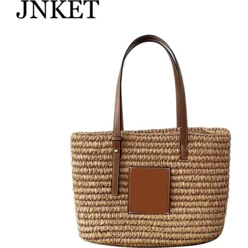 JNKET New Style Women‘s Straw Bags Handbag Casual Tote Bags Female Woven Beach Bags Fashion Shoulder Bag Large Capacity Bag