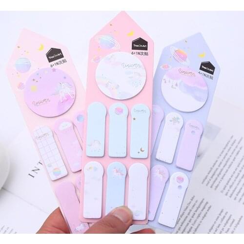 Kawaii Space Planet Unicorn 7 Combination Memo Pad N Times Sticky Notes To Do List Planner Sticker Page Flags Stationery Office