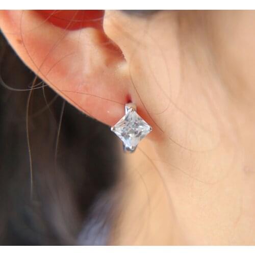 New 100% 925 Sterling Silver bling sparking square AAA cubic zirconia stamp 925 anti allergy clip on women earring 2017