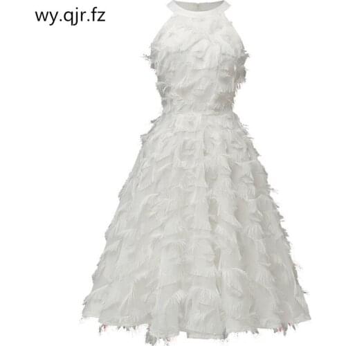 CD1710#Burgundy Bridesmaid Dresses Short Halter Cocktail Party Dress Pink white Feather tassels Homecoming Winter new Wholesale