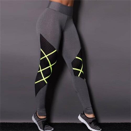 NORMOV Mesh Patchwork Leggings Women High Waist Elasticity Fitness Gym Leggings Workout Breathable Quick-drying Pants Women