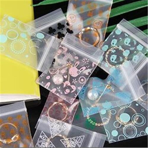 Mini Size Cartoon Print Clear Plastic Bags Vacuum Sealed Storage Bag Resealable Transparent Bag Jewelry Packing Gift Bags 100pcs