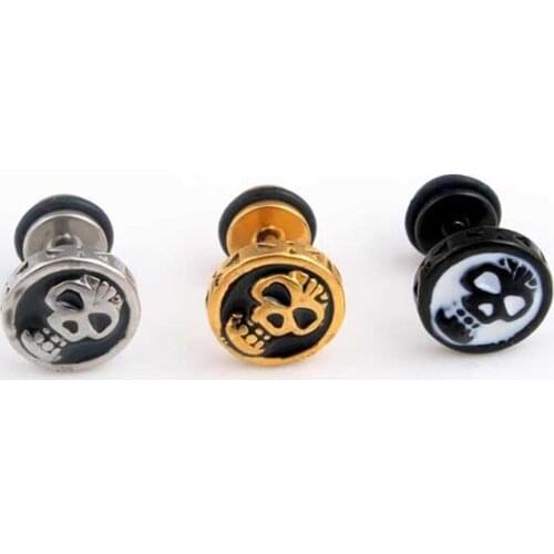 Hot Sale Fashion Round Color Gold Black Skull Stainless Steel Skeleton Vintage Punk Cool Women Men Street Earrings Jewelry