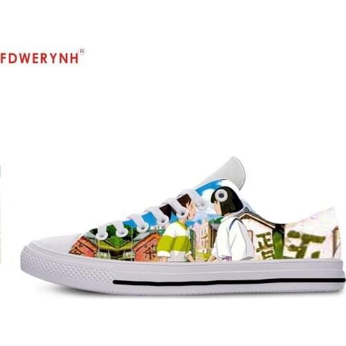 Mens Casual Shoes New Cartoon Funny Cute Spirited Away Ghibli Canvas Strap Ladies Casual Man Shoes Comfortable