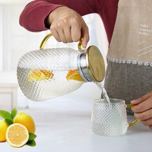 Star Diamond Glass Kettle Set Large Capacity Kettle Cup Set High Temperature Resistant Glass pot Open Cup juice jug