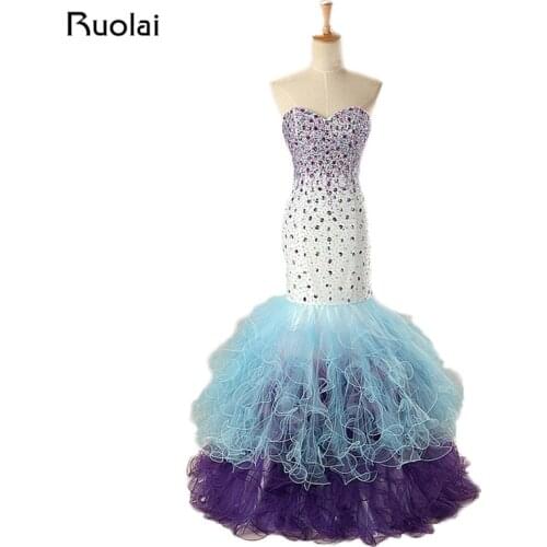 Real Luxury Crystal Colorful Quinceanera Dresses Mermaid Prom Dress Lace Up Back 15 years Party Dress Vestido de 15 anos QD01